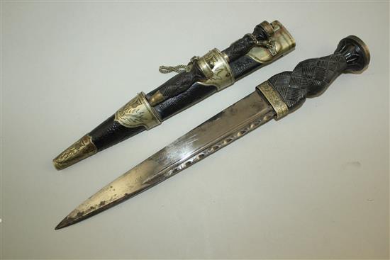 A 19th century Scottish Regimental dirk, probably for Gordon Highlanders, overall 16.5in incl. scabbard and handle